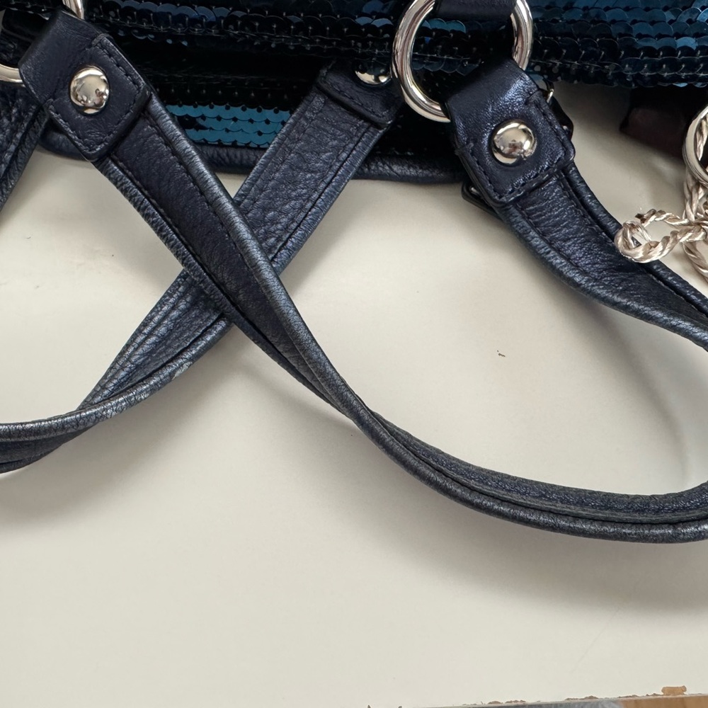 Sequined Navy Blue Women’s Tote Bag with Front Pockets - Picture 7 of 7